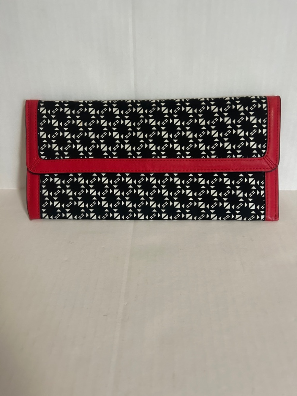 Red Trim Black & White Patterned Women's Clutch